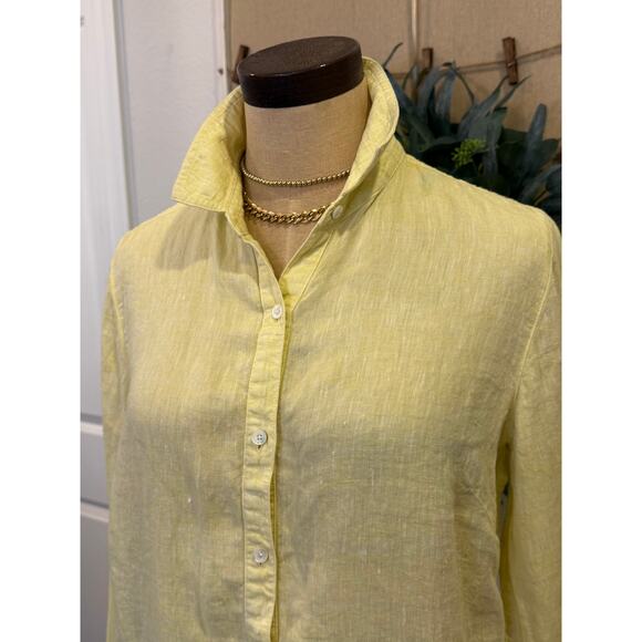 J. McLaughlin Yellow 100% Linen Button Down Shirt Blouse Top Women size S - Picture 2 of 8